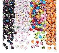 Arricraft 400 cuentas acrílicas de calavera de Halloween, 4 estilos de colores mixtos, cuentas triangulares de cabeza de calavera de 7,5 mm x 9,5 mm para manualidades, pulseras, collares, aretes