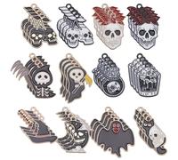 arricraft 48 dijes de Halloween, 12 estilos de calavera de terror, fantasma, esmaltados, kit de dijes de miedo para aretes, collares, pulseras, joyas, manualidades, accesorios