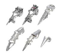 arricraft 6 anillos de garra de dedo completo, 6 estilos, con armadura plateada punk, nudillos, doble bucle, anillos de actividad para hombres y mujeres, punk, cosplay, fiesta, Halloween