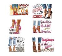arricraft 6 parches termoadhesivos para mujer, 6 tamaños, tacones altos, imágenes de planchado, conjuntos de moda, pegatinas de transferencia de calor, parches de plástico lavables para ropa, mochilas