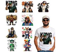 arricraft 9 hojas de calcomanías para planchar con diseño de animales de hip-hop, oso panda león, calcomanías de transferencia para bricolaje, camisetas, jeans, mochilas, familias, ropa, sombreros