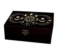 arricraft Caja de almacenamiento conmemorativa de madera, caja de tarot rectangular de pino tallada con fase de sol y luna para almacenamiento de tablero de joyería de aniversario