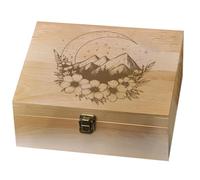 arricraft Caja de recuerdos de madera con diseño de luna, estrellas, flores, montañas, caja de nudo de metal con tapa con bisagras y cerradura, caja de almacenamiento decorativa para fotos, cartas,