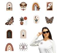 arricraft Juego de 12 calcomanías con logotipo de película de transferencia de calor con temática bohemia, 12 estilos, mariposas arcoíris, patrón bohemio, calcomanías de transferencia de calor