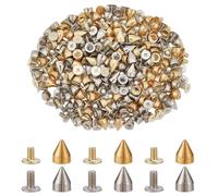 arricraft Juego de 140 remaches de hierro de 2 colores, puntas de cono de hierro, remaches de tuerca de árbol dorado y platino, kit de remaches de cuero para manualidades, reparaciones de cuero