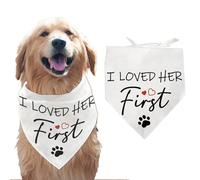 arricraft - Pañuelo para Perro (1 Pieza), Pañuelo Triangular de Algodón Blanco para Mascotas con Palabras I Loved Her First Y Paws Heart, Baberos Lavables, Accesorios Estampados, Chief para Perros