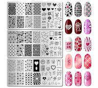 arriettycraft Juego de 3 placas de estampado de uñas para el día de San Valentín, corazones, lazos, xoxo, labios y amor, plantilla de estampado para arte de uñas lindo y romántico, suministros de