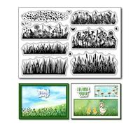 arriettycraft Sellos transparentes con borde de flores para hacer tarjetas o diarios, sellos de goma de hierba con fondo floral, sellos de silicona para álbumes de recortes, papel, manualidades,