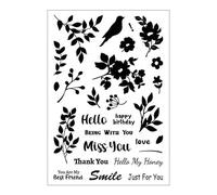 arriettycraft Sellos transparentes de flores y hojas para hacer tarjetas y diarios, sellos de silicona con palabras de frase, sellos de goma de agradecimiento para diarios de Scraobooking