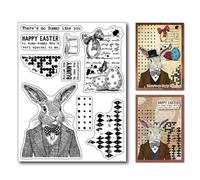 arriettycraft Sellos transparentes de silicona para hacer tarjetas, estilo retro, diseño de Mr. Bunny, fondo de sentimiento de Pascua, sellos de silicona para álbumes de recortes, diarios, decoración