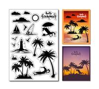 arriettycraft Silueta Palmera Sellos transparentes para hacer tarjetas o diario, verano, océano, surf, gaviota, mar, gaviota, sellos de silicona florales para álbumes de recortes, decoración de
