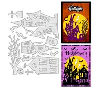 arriettycraft Troqueles de corte de metal para Halloween, 3 casas embrujadas, árbol muerto, 2 lápidas, siluetas de gato negro y murciélago para hacer tarjetas espeluznantes, bolsas de regalo de