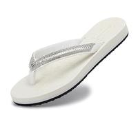ARRIGO BELLO Chanclas Mujer Verano Chancletas Piscina Sandalias Brillantes Strass Zapatos Antideslizante Duraderas Cómodas Elegantes Esterilla Yoga Flip Flops Talla 36-41(B Blanco，36)