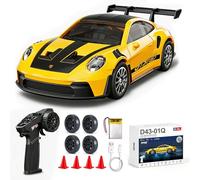 ARRIS Coche de Deriva RC a Escala 1/43, Mini 911 RC Modelo de Coche 2.4GHz 4WD RC vehículos de aleación con giroscopio para Luces LED para Adultos, Juguetes de Pasatiempos (Amarillo)