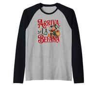 Arriva La Befana Foklore Epifanía Italiana Navidad Italia Camiseta Manga Raglan