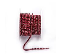 Arrival Colorful Rhinestone Chains Dense Fancy Chain Apparel Sewing Glass Cup With base(Dark Red,SS12(3mm)-5yards)