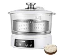 Arrocera baja en azúcar con cesta de elevación automática, olla de vidrio, 4 niveles de calor, función para mantener caliente, acero inoxidable, 1500 W, 3 L.