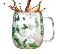 Arroopu Taza de café, tazas de vidrio de doble pared | Taza de té de doble pared con flores secas y café | de seca resistente al calor de la taza de la flor del arte de la