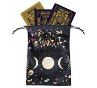 Arrovarp bolsa de cartas de tarot - Bolsa de tarot con patrón de fase lunar con cordones - Bolsa de cristal portátil para aretes, collares, cubiertas de oráculo, runas, piedras, dados