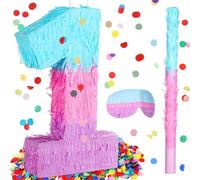 Arrowbash Piñata número 1 de sirena, rosa, morado, azul, con palo venda para los ojos y confeti, piñatas grandes para fiesta de cumpleaños, adecuada para niños y niñas, aniversario, boda, cumpleaños,