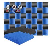 Arrowzoom 48 Piezas Acustico Absorción Sonido Wedge Cuña 25 X 25 X 5cm Espuma Acústica Aislamiento de Grabación Casas Estudios Azulejos Incombustibles Insonorizados AZ1134 NEGRO & AZUL