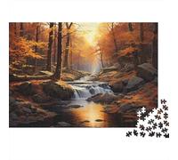 Arroyo Bosque Otoño Rompecabezas 1000 Piezas Adultos Arroyo Cascada Luz Solar Premium Grueso Resistente Vibrante Desafiante Difícil Alivio Estrés 52x38cm/1000pcs