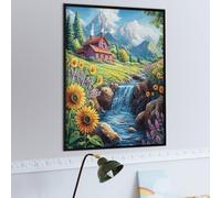 Arroyo de Girasoles Puzzle 1000 Piezas Obra De Arte 3D Realista Animales de paisajes Naturales Rompecabezas para Hombres Y Mujeres Desafío Intelectual Estera Portátil DIY Moderno 1000 PCS