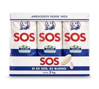 Arroz SOS Redondo, Arroz blanco, arroz de grano redondo, Arroceros desde 1903, Tiempo de cocción 13 minutos, el arroz que tienes de toda la vida en tu casa, Contiene 3 unidades de 1 Kg