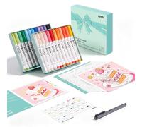 Arrtx Bolígrafos de pintura acrílica de 24 colores con punta de pincel y bolígrafo de contorno de 0.3 mm, paleta de colores de anime, hojas de arte de 8 líneas y referencia para colorear, kit de arte