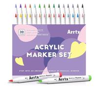 Arrtx Rotuladores de pintura acrílica de 30 A, marcadores de pintura acrílica, punta de pincel, marcadores acrílicos para pintura de roca, madera, cerámica, vidrio, lienzo, metal, plástico, tela