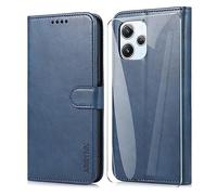 ARRYNN Funda Xiaomi Redmi 12 4G / 5G (6.79") con Cristal Templado Protector de Pantalla,Premium PU Funda de Cuero Cover - Azul