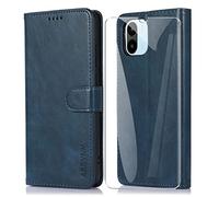 ARRYNN Funda Xiaomi Redmi A1 / Redmi A2 4G (6.52") con Cristal Templado Protector de Pantalla,Premium PU Funda de Cuero Cover - Azul
