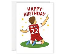 Arsenal - Tarjeta de cumpleaños personalizada con diseño de fútbol americano - Nombre y número personalizados - Tarjeta de felicitación A5 con sobre, diseño de kit rojo, ideal para niños, niñas o