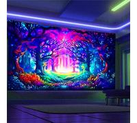 Arsey Tapiz de luz negra con diseño de bosque trippy, reactivo UV, diseño de árbol estético, decoración de salón, arte de pared, multicolor, extragrande, 300 x 180 cm
