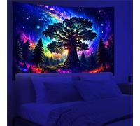 Arsey Tapiz de pared con luz negra Forêt Trippy - Reactivo a UV - Árbol - Estrellas - Galaxia - Decoración para salón - Multicolor - Grande 200 x 150 cm