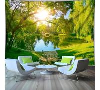 Arsey Tapiz de pared con paisaje natural, parque con lago soleado y sauce, tapices de pared esthetic natural para dormitorio, salón, decoración, verde, 320 x 240 cm