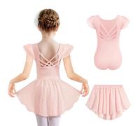 Arshiner Ballet Vestidos Baile Rosas Manga Corta para Niñas Vestidos Algodón Leotardo Ballet Liso Ropa Baile Niños Mono 8-9 Años