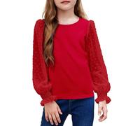 Arshiner Camisa de Manga Larga para niña con puños con Volantes y Lunares suizos, Jersey para niña, Linda Blusa con Cuello Redondo, Color Rojo, 120