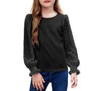 Arshiner Camisa de Manga Larga para niña con puños con Volantes y Lunares suizos, Linda Blusa con Cuello Redondo para niña, Color Negro, 120
