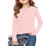 Arshiner Camisetas Infantiles Rosas Camisetas de Manga Larga Jersey Térmico Top Básico Niñas Camiseta Interior Túnica Ajustada Sudadera de Otoño e Invierno Camisa Informal 9-10 Años