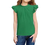 Arshiner Camisetas para Niñas Blusa De Verano Verde Camisa con Mangas con Volantes Camisetas con Cuello con Volantes Niños Tops De Moda Monocolor Tops De Ocio Ropa 10-11 Años