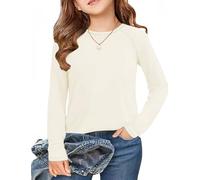 Arshiner Camisetas para Niñas Camiseta Blancas de Manga Larga con Forro Polar Blusas Básicas Tops Ajustados Niña Sudadera Térmica de Cuello Redondo Ropa de Halloween para Niños 7-8 Años