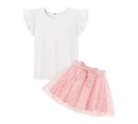 Arshiner Conjunto Ropa Verano para Niñas Camiseta Blanca con Mangas Voladoras Y Falda Rosa Conjunto De Ropa De Dos Piezas De Tul para Niños Ropa De Fiesta Vestido Festivo 4-5 Años