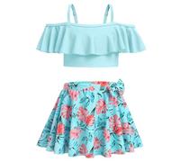 Arshiner Conjuntos de Bikini de 3 Piezas para niñas Traje de baño Floral Tie Dye para niños Conjunto de Traje de baño de Playa de Verano Trajes de baño de Surf para niños Azul 130
