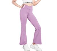 Arshiner Leggings Acampanados para niñas Pantalones Acampanados para niños Leggings Acampanados de Talle Alto Cruzados para Danza y Yoga Púrpura 140