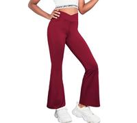 Arshiner Leggings para niñas Pantalones acampanados cruzados de talle alto Pantalones con corte de bota de yoga Pantalones acampanados de color sólido con bolsillos Pantalones para niños Rojo vino 160