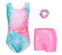 Arshiner Maillot Gimnasia Ritmica Niña Conjunto de Gimnasia Tres Piezas sin Mangas para Verano Entrenamiento Moderno Conjunto de Body y Pantalón Corto Maillot Ballet Niña 3-10 Años