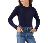 Arshiner Niñas Camiseta de Manga Larga Térmica Niño Medio Cuello Alto Camiseta Elegante Suéter Cuello Redondo Casual Otoño Invierno Manga Larga para Niñas 11-12 años Azul Marino
