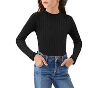 Arshiner Niñas Camiseta de Manga Larga Térmica Niño Medio Cuello Alto Camiseta Elegante Suéter Cuello Redondo Casual Otoño Invierno Manga Larga para Niñas 5-6 años Negro