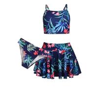Arshiner Niñas Conjunto de Bikini Traje Baño de Verano de 3 Piezas Niños Tankini De Tres Piezas con Falda Estampado Floral Traje de Baño Bikinis para Niñas 13-14 Años